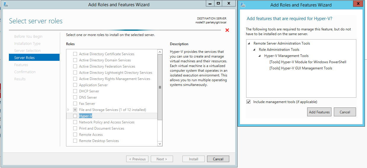 Windows Server 2012 R2 Hyper-V Failover Cluster Kurulum ve Yapılandırma-08 Server Selection ekranına geldiğimizde sunucu havuzumuzda başka bir sunucu varsa ilgili
