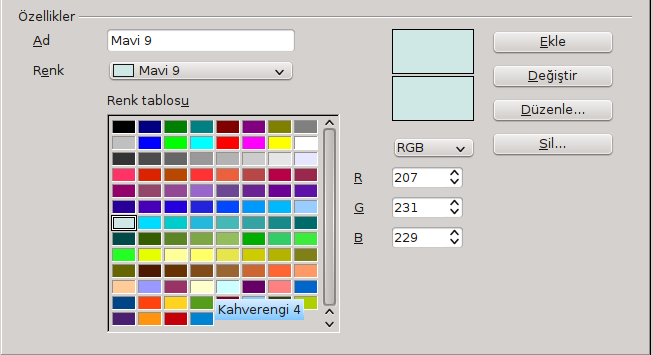 Şekil 8: LibreOffice tarafından kullanılan dosyaların yollarının görüntülenmesi Renk Seçenekleri LibreOffice Renkler sayfasında, LibreOffice belgelerinde kullanmak için renkler belirleyebilirsiniz.