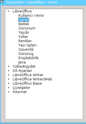 LibreOffice'in Tümü İçin Seçenekleri Seçmek Bu bölüm LibreOffice'in tüm bileşenlerine uygulanacak ayarların bazılarını kapsar. Burada ele alınmayan ayarlar için çevrimiçi yardıma bakın.