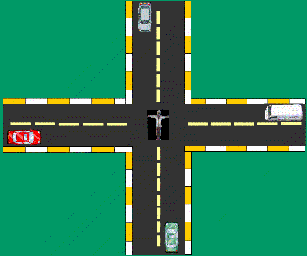 Yolun trafiğe açık olması hali: Trafik görevlisinin duruş pozisyonuna göre; sağ ve sol kol istikametinde olan yollar trafiğe açık, ön ve arka cephesinde olan yollar kapalıdır.