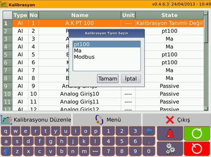 23 12. KALİBRASYON Makine üzerinde bulunan Analog Giriş, Analog Çıkış ve Sayaç kalibrasyonunun yapıldığı ekrandır.