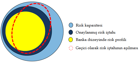 Banka düzeyinde risk profili (münferit her bir iş kolunun risklerinden oluşur) ve bankanın risk limitleri içerisinde kalmasını sağlamak üzere ölçülür, izlenir ve yönetilir.