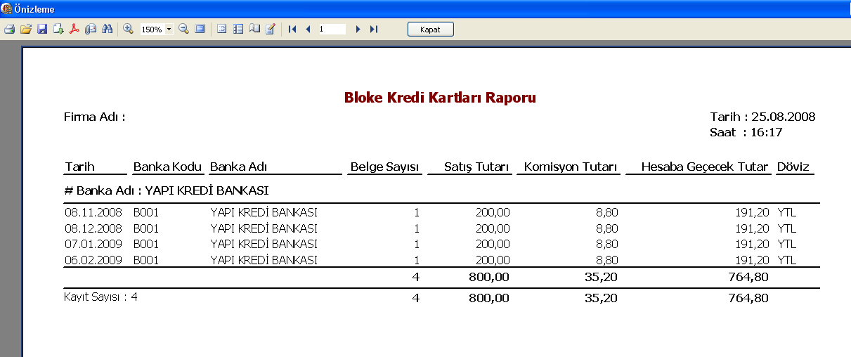 Kredi Kartları Raporları Raporlar \