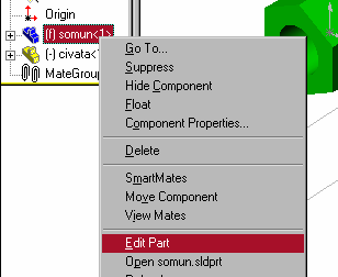Kullanılışı: Tablo 4.9 Edit Part menüsünün kullanılması. Düzeltme yapılacak parça; üzerine farenin sol tuşu ile tıklanarak veya sol taraftaki listeden ismi seçilerek belirlenir.