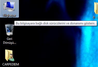 WINDOWS 7 TEMEL İŞLEMLER Masaüstündeki