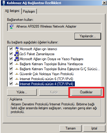 Açılan pencerede soldaki kısmda bulunan Bağdaştırıcı ayarlarını değiştirin kısmına basınız. Açılan ekranda kablolu ve kablosuz Ağ adaptörleriniz listelenecektir.