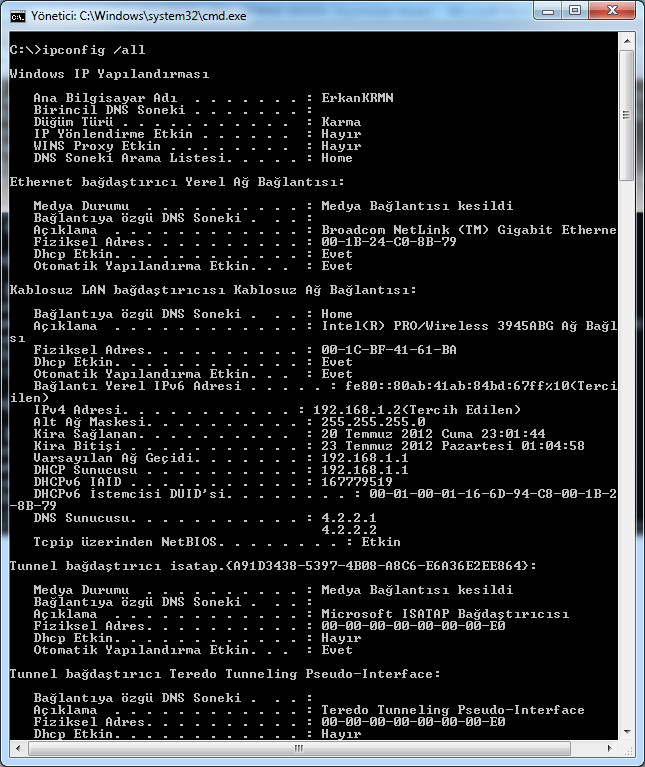 yapılandırılmış DNS sunucularını sorgulamadan önce hızla çözümlemek için kullanılır. /showclassid: Bağdaştırıcı için izin verilen tüm IPv4 DHCP sınıf kimliklerini görüntüler.