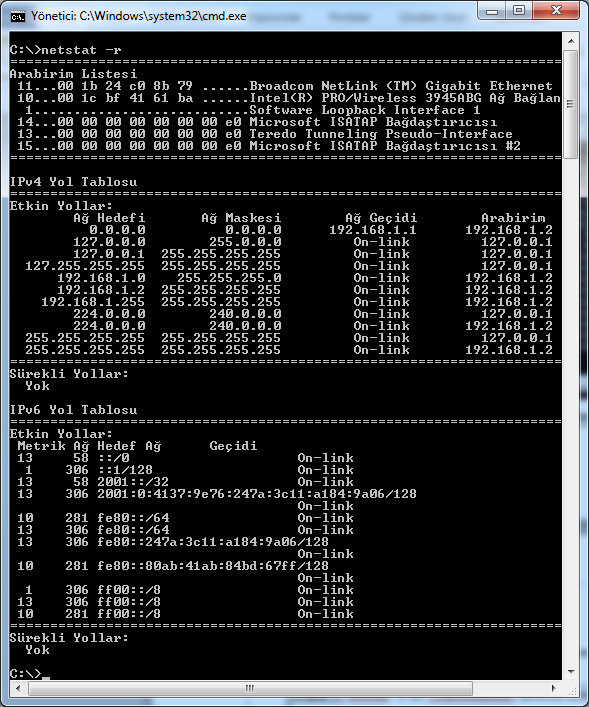 Örnek 2: netstat p tcp komutu ile iletişim kuralı tcp olan bağlantılar listelenir. Resim 1.