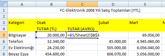 2.2. Referanslar: iç (aynı dosya), dıģ (farklı dosya) Excel verileri üzerindeki iģlemler yapılırken hücrelerin adresleri kullanılır.