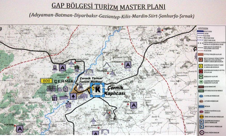 Harita 7: GAP Turizm Master Planında Çermik Kaplıcaları Bunun yanında, GAP Eylem Planı 2013-2017 dönemi için yapılan revizyon önerileri arasında da Çermik Kaplıcalarının geliştirilmesi önerilmiştir.