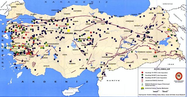 Harita 1: Türkiye de Jeotermal Kaynaklar Haritası Kaynak: Kültür ve Turizm Bakanlığı, 2012.