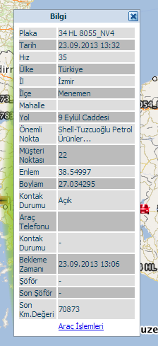 Aracın geçmiş konum bilgilerinden de rota oluşturabilirsiniz. 3.2.1.4 Rota Sil İşlemler menüsünde Rotayı Sil seçeneğine tıklayarak oluşturduğunuz rotayı silebilirsiniz. 3.2.2 Araçlarım (Araçlarım) butonu işaretlendiğinde harita üzerinde araçlarınızı görmenizi sağlar.