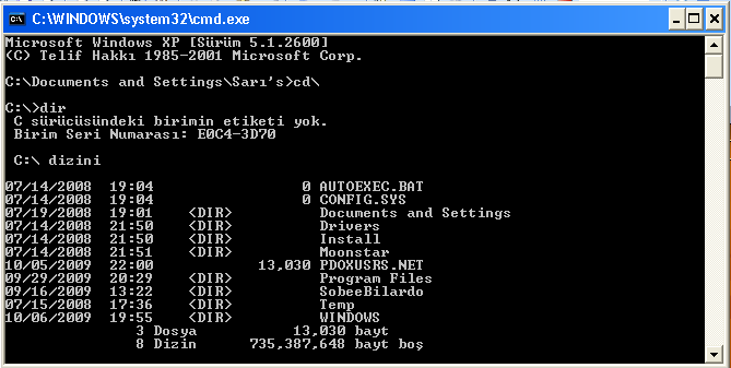 DOS İŞLETİM SİSTEMİ Komut