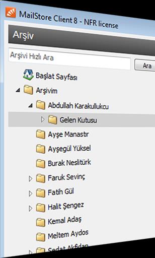 Erişim ve Geri Yükleme MailStore Server da arşivlemek kolay olduğu kadar, arşive erişmek ve geri yüklemekte bir o kadar kolaydır. Erişim seçenekleri; 1.