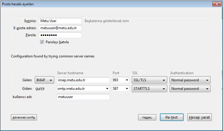 4.4. Mozilla Thunderbird Mozilla Thunderbird programında; Araçlar Hesap Ayarları Hesap işlemleri Posta hesabı ekle yoluyla hesap ekleme penceresini açın.