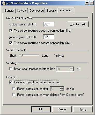 Tools Accounts Add Mail (E-mail Account) On server names screen write down the incoming mail server as imap.metu.edu.tr for IMAP, pop3.metu.edu.tr for POP3.