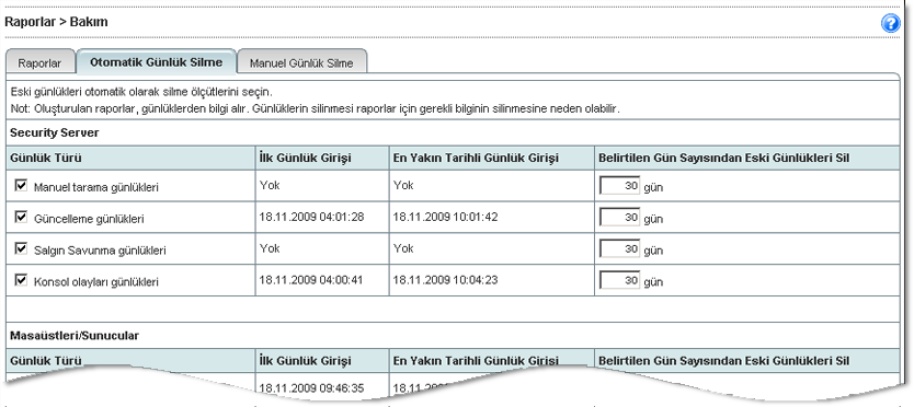 Günlükleri ve Raporları Kullanma Günlükleri El ile Silme Günlükleri el ile silmek için: 1.