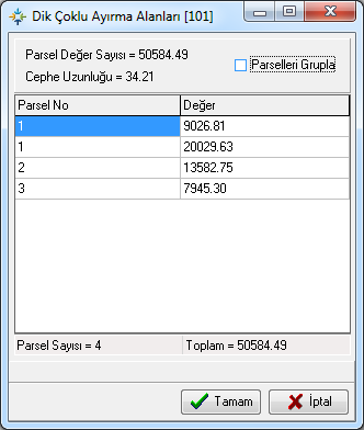 Endekslere Göre Blok İçi İfraz: Dağıtım sonrasında oluşan blok parsellerinin değerlerine göre otomatik olarak ifraz işlemi yapılabilmektedir.