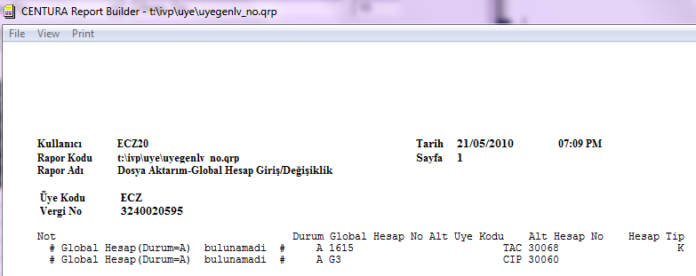 TUŞ AÇIKLAMALARI ONAY: Dosya ile sisteme aktarılan ve hatalı olan kayıtlar üzerinde yapılan düzeltmelere göre ilgili kontrolleri (Global Hesap Aktarım Ekranı ndaki kontroller) yaparak hatasız olan