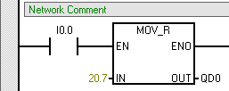 EN sinyal girişi 1 olduğunda IN girişindeki 50000 değerini OUT çıkışındaki QD0 a aktarır ve ilgili bitler aktif olur. 1 Byte = 8 Bit QB0 = Q0.7 Q0.6 Q0.5 Q0.4 Q0.3 Q0.2 Q0.1 Q0.