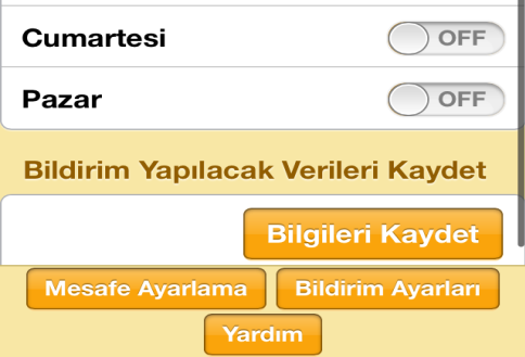 II. Mesafe ve Bildirim Ayarlama Mesafe (metre) sekmesine servis aracınızın sizi aramasını istediğiniz mesafe aralığını metre şeklinde yazabilirsiniz.