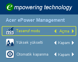 16 Acer Empowering Teknolojisi Empowering Key Acer Yükseltme Tuşu Acer'in üç adet benzersiz işlev sağlar: "Acer eview Management", "Acer etimer Management" ve "Acer epower Management".