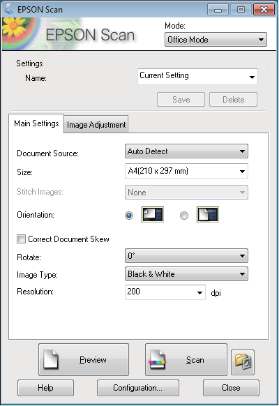 Tarama C Mode (Mod) listesinden Office Mode (Ofis Modu)'nu seçin. D E F G H Document Source (Belge Kaynağı) ayarını seçin.