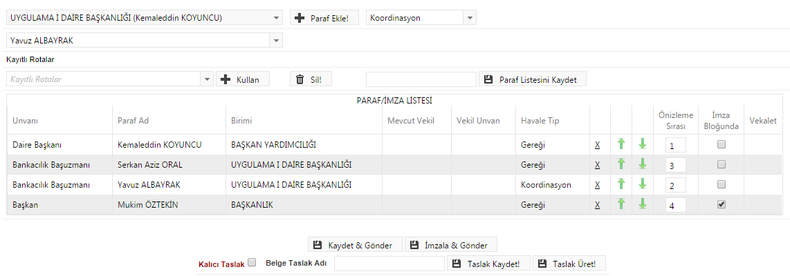 1.1. Rota Bilgisi: Bu sekmede kullanılarak paraf listesi oluşturulur.