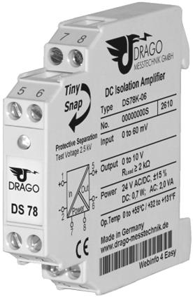 mv Şönt İzolasyon Anfisi DS 78 mv- Şönt Sinyaller için İzolasyon ve Dönüştürücü DRAGO Otomasyon DS 78 İzalosyon çeviricisi ile Tiny Snap Serisi kompakt ve ekonomik arayüzlü seçimi ile ekonomik bir