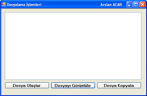 DOSYALAMA İŞLEMLERİ ÖRNEĞİ using System; using System.Collections.Generic; using System.ComponentModel; using System.Data; using System.Drawing; using System.Text; using System.Windows.