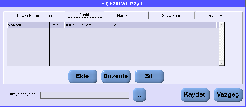 Dizayn Parametreleri Direk Yazdır : Dos formatında yazdırmanızı sağlar. Windows Yazdır : Windows formatında yazdırmanızı sağlar.