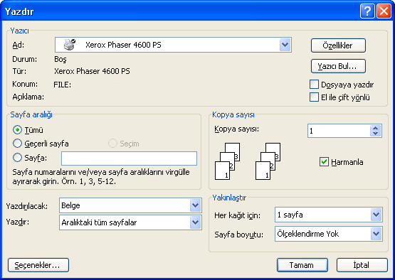 Windows kullanarak yazdırma Yazdırma Yordamı Dokümanlar PC'nizden, sağlanan yazıcı sürücüleri kullanılarak yazdırılabilir.