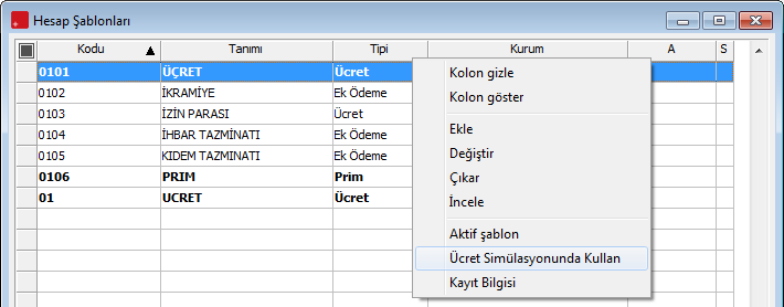 Tip alanında yapılan seçime göre geçerli olacak parametre ek hak alanında belirlenir.