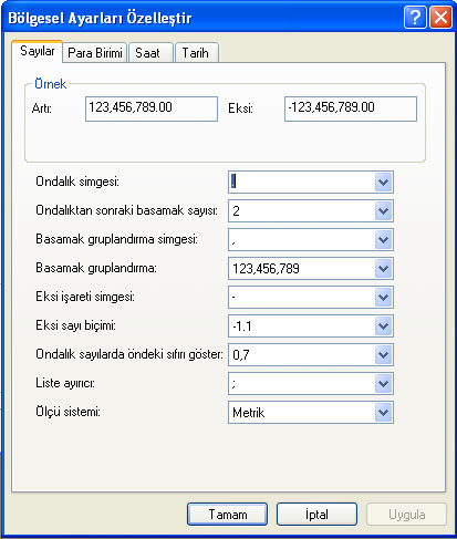 Ondalık simgesini buradan değiştirebilir. Bu özellik özellikle Excel de 1,3 veya 1.3 arasındaki farkı belirtir.