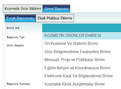 bölümünden elektronik başvuru oluşturulmalıdır. Başvurular butonu tıklanıp gelen ekrandan Genel Başvuru sekmesi işaretlenmelidir. Şekil 38. Genel Başvuru ekranı.