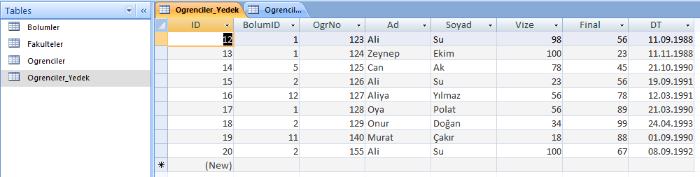 SELECT, UNION ALL Bu kullanımda iki tabloyu alt alta birleştirirken her aynı kayıtlardan varsa onların hepsini getirecektir.