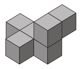 4. Altı küp birleştirilerek alttaki şekil oluşturuluyor. Her bir küpün bir yüzeyinin alanı 1 cm 2 dir.