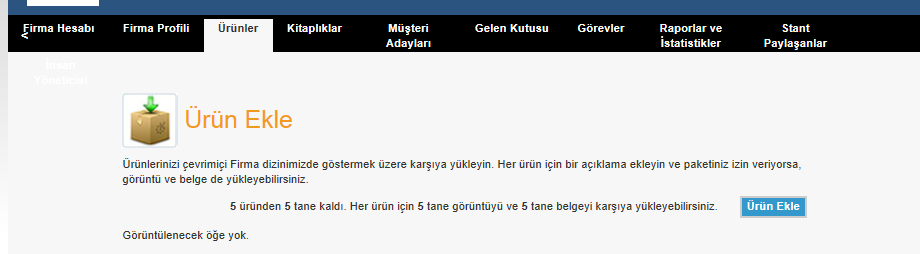 Katılımcı Sayfanızdaki sekmelerde yer alan ürünler bölümünü tıklayın 2.