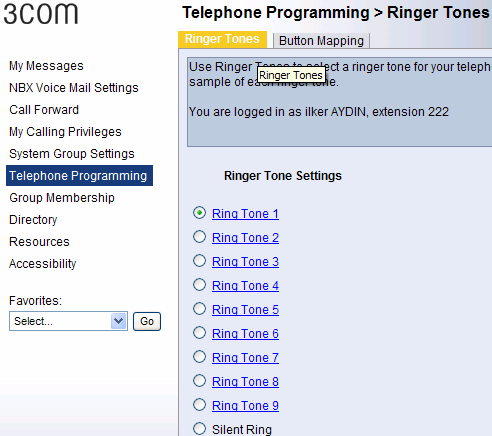 Ringer Tones: Telefonunuzun çalma zil melodisini mevcut 9 seçenekten birine