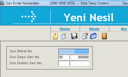 STOK TAKİP SİSTEMİ Parametreler / Son Evrak Numaraları - Son Üretim Evrak Seri No alanı eklendi.