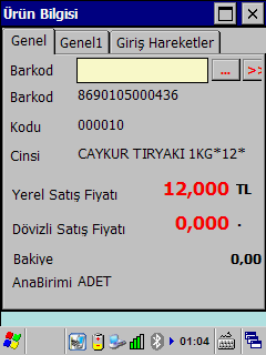 KL-Retail El Terminali Ürün Bilgisi ÜRÜN BİLGİSİ Barkodu yada