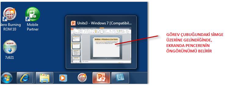 45 Windows 7 Bilgisayarınızda bir programı, dosyayı veya klasörü açtığınızda ekranda pencere adı verilen bir kutu veya çerçeve yer alır.