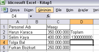 Bütün bir sütunu temsil etmek için sütun:sütun şeklinde,bütün bir satırı temsil etmek için de satır:satır şeklinde kullanılır.