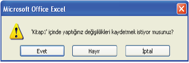 Çalışma Kitabı İşlemleri KAPATMAK Excel programı veya çalıştığınız dosya ile işiniz bittiğinde kapatmanız gerekir. Açık olan dosyayı kapatmak için Office Düğmesi->Kapat seçilir.