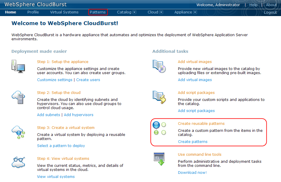 WebSphere Cloud ortamları: 2 ürün 1) WebSphere CloudBurst Appliance (donanım) 2) CloudBurst, WebSphere Application Server Hypervisor Edition Sunucularını bir dizi başka makineye dağıtır WebSphere