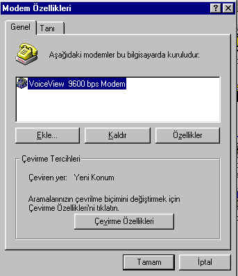 Modem telefon aracılığıyla iletiģimi sağlayan bir aygıttır. Windows 98, normal modemlerin ve ISDN modemlerin kolayca yapılandırılmasını sağlar. Windows 98, açılıģ sırasında modemi tanır.