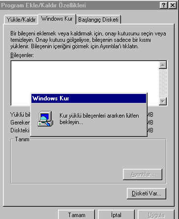 BaĢlangıç Disketi Katmanı: Windows 98' i baģlatırken bir sorunla karģılaģırsak, bilgisayarımızı baģlatmak için bir baģlangıç disketini kullanabilir ve tanı programlarını çalıģtırarak birçok sorunu