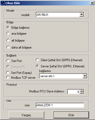 GEPA PC SUIT programında "cihazlar" penceresinde yeni eklenen ANALİZÖR F1 in adı ve simgesi görülecektir.