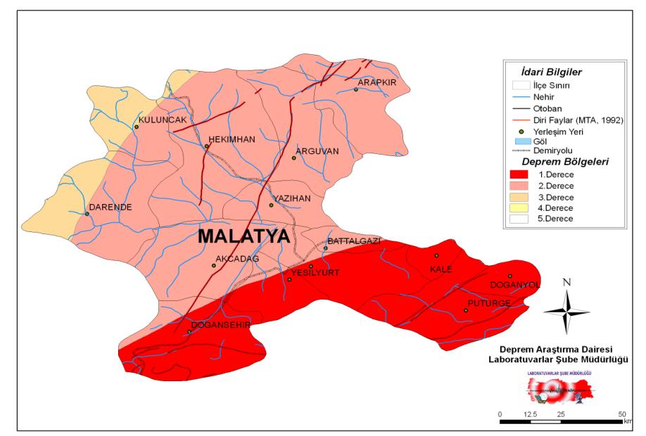 MALATYA HEKİMHAN DEPREM ETKİNLİĞİ Malatya ili 1. derecede tehlikeli deprem bölgesindedir (ġekil 6).