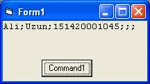 Örnek : Private Sub Command1_Click() Dim a As String, b(5) As String b(0) = "Ali": b(1) = "Uzun": b(2) = "151420001045" a = Join(b, ";") Print a End Sub Split() Fonksiyonu : Split(değişken, ayraç